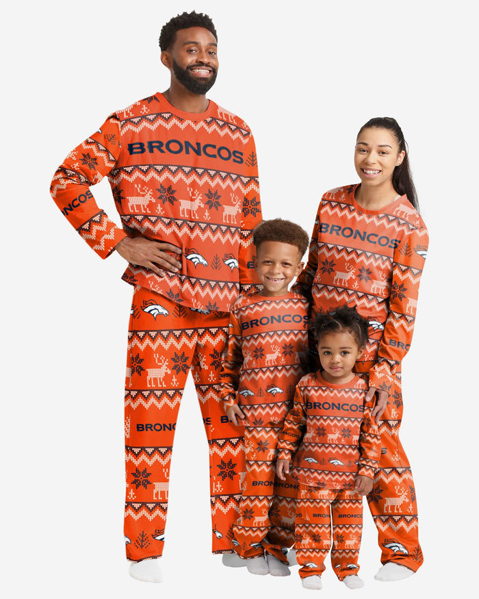 Denver Broncos Toddler Ugly Pattern Family Holiday Pajamas FOCO - FOCO.com