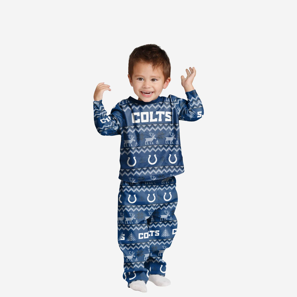 Indianapolis Colts Toddler Ugly Pattern Family Holiday Pajamas FOCO 2T - FOCO.com