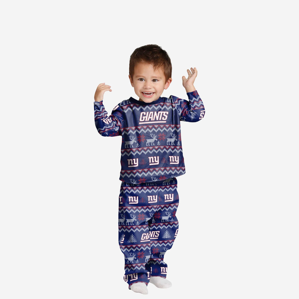 New York Giants Toddler Ugly Pattern Family Holiday Pajamas FOCO 2T - FOCO.com