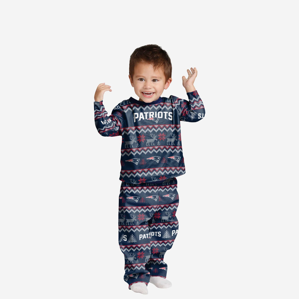 New England Patriots Toddler Ugly Pattern Family Holiday Pajamas FOCO 2T - FOCO.com