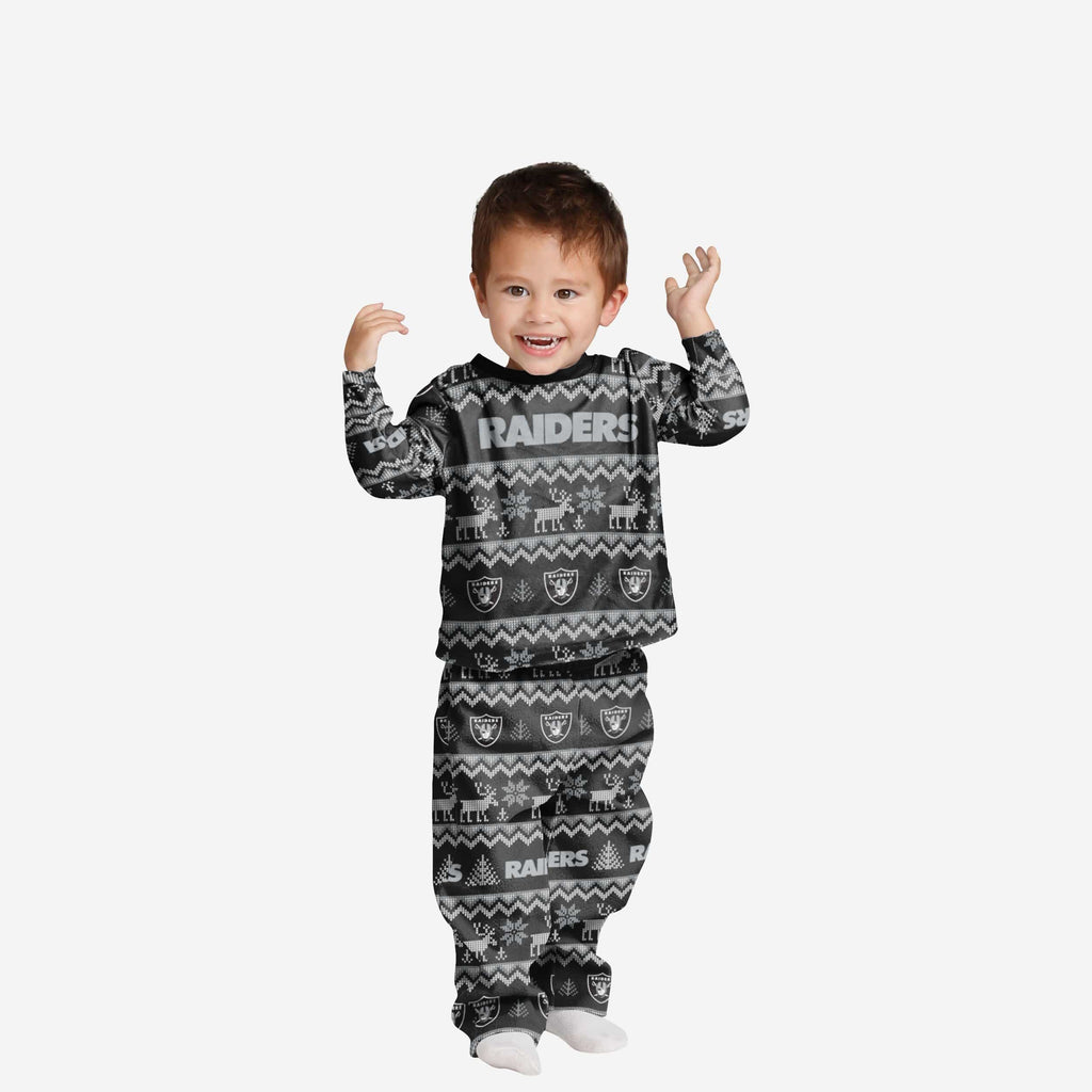 Las Vegas Raiders Toddler Ugly Pattern Family Holiday Pajamas FOCO 2T - FOCO.com