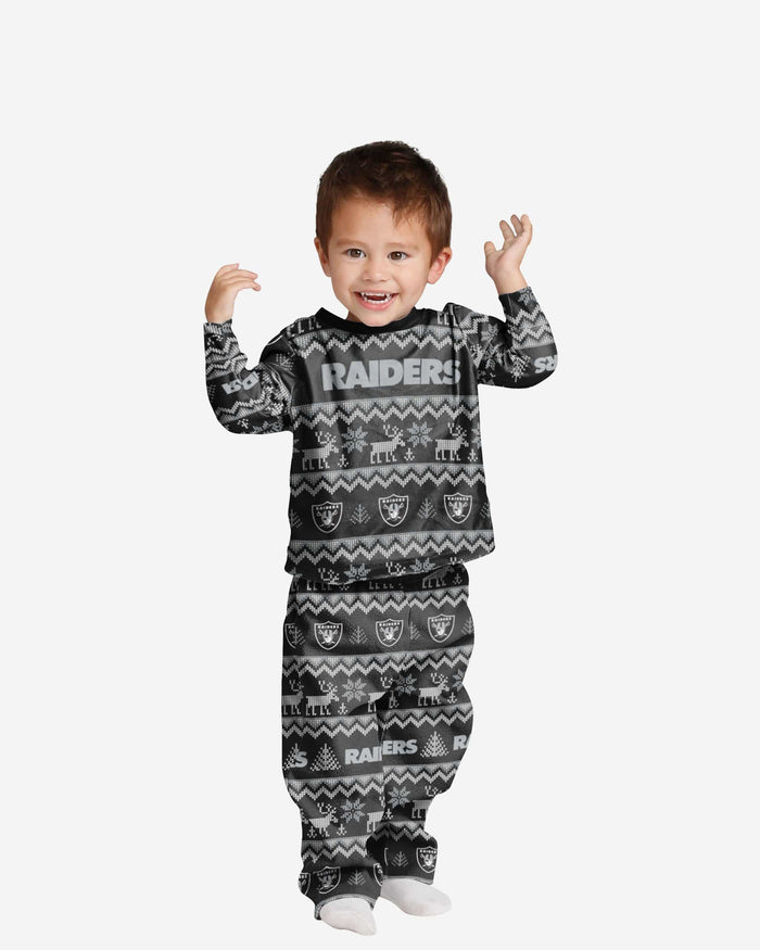 Las Vegas Raiders Toddler Ugly Pattern Family Holiday Pajamas FOCO 2T - FOCO.com