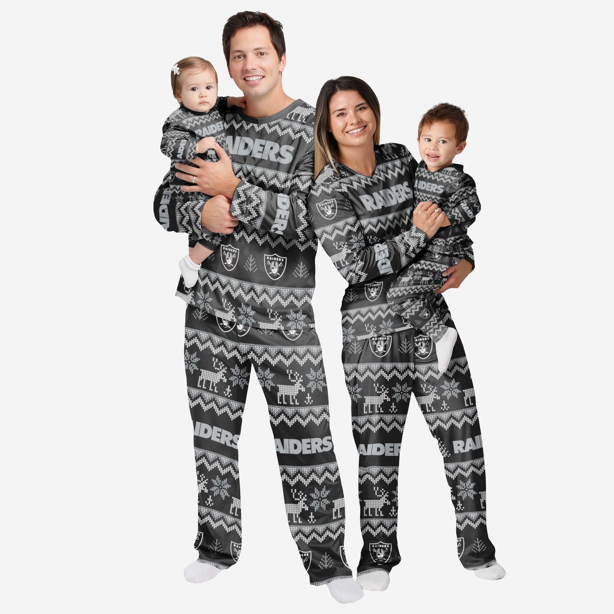 Las Vegas Raiders Womens Ugly Pattern Family Holiday Pajamas FOCO