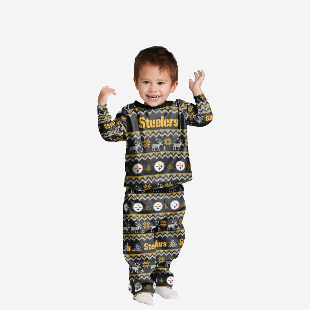 Pittsburgh Steelers Toddler Ugly Pattern Family Holiday Pajamas FOCO 2T - FOCO.com