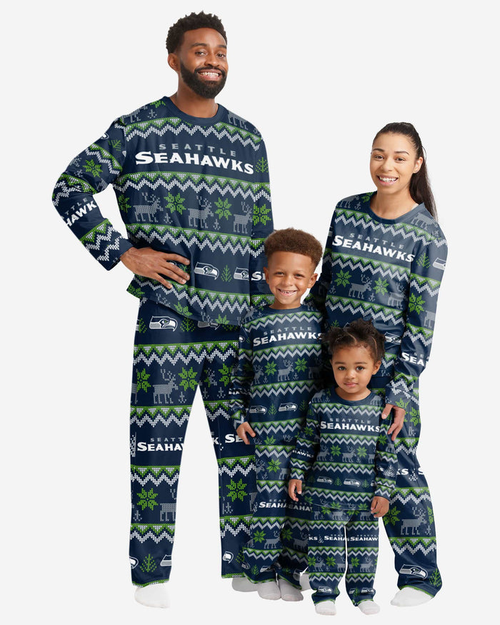 Seattle Seahawks Toddler Ugly Pattern Family Holiday Pajamas FOCO - FOCO.com