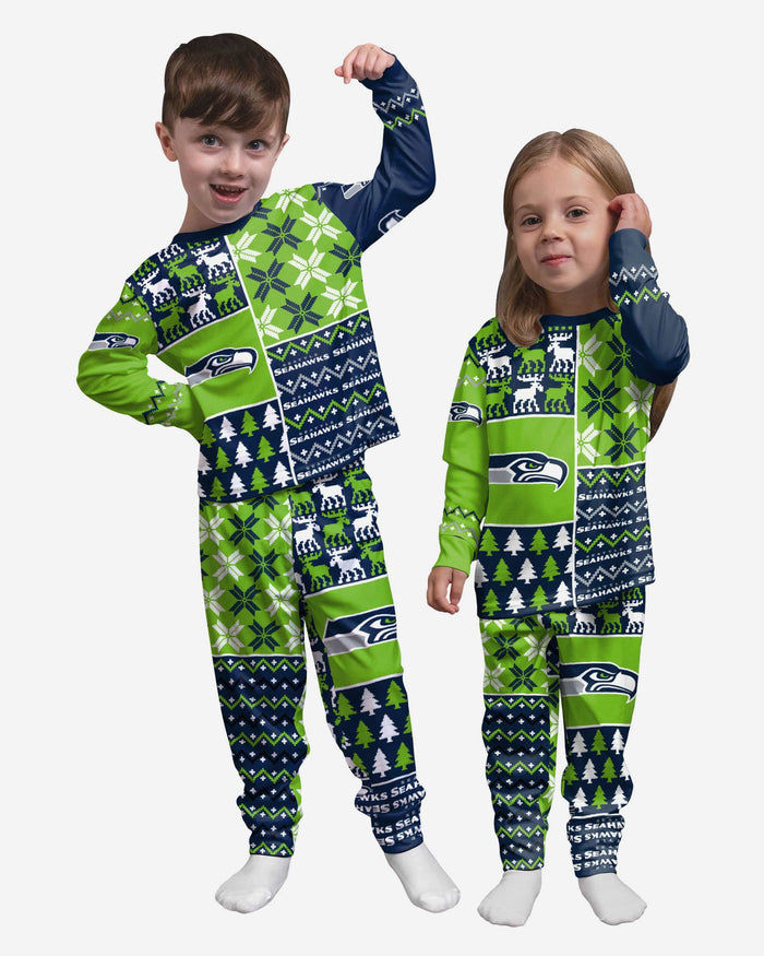 Seattle Seahawks Toddler Busy Block Family Holiday Pajamas FOCO 2T - FOCO.com
