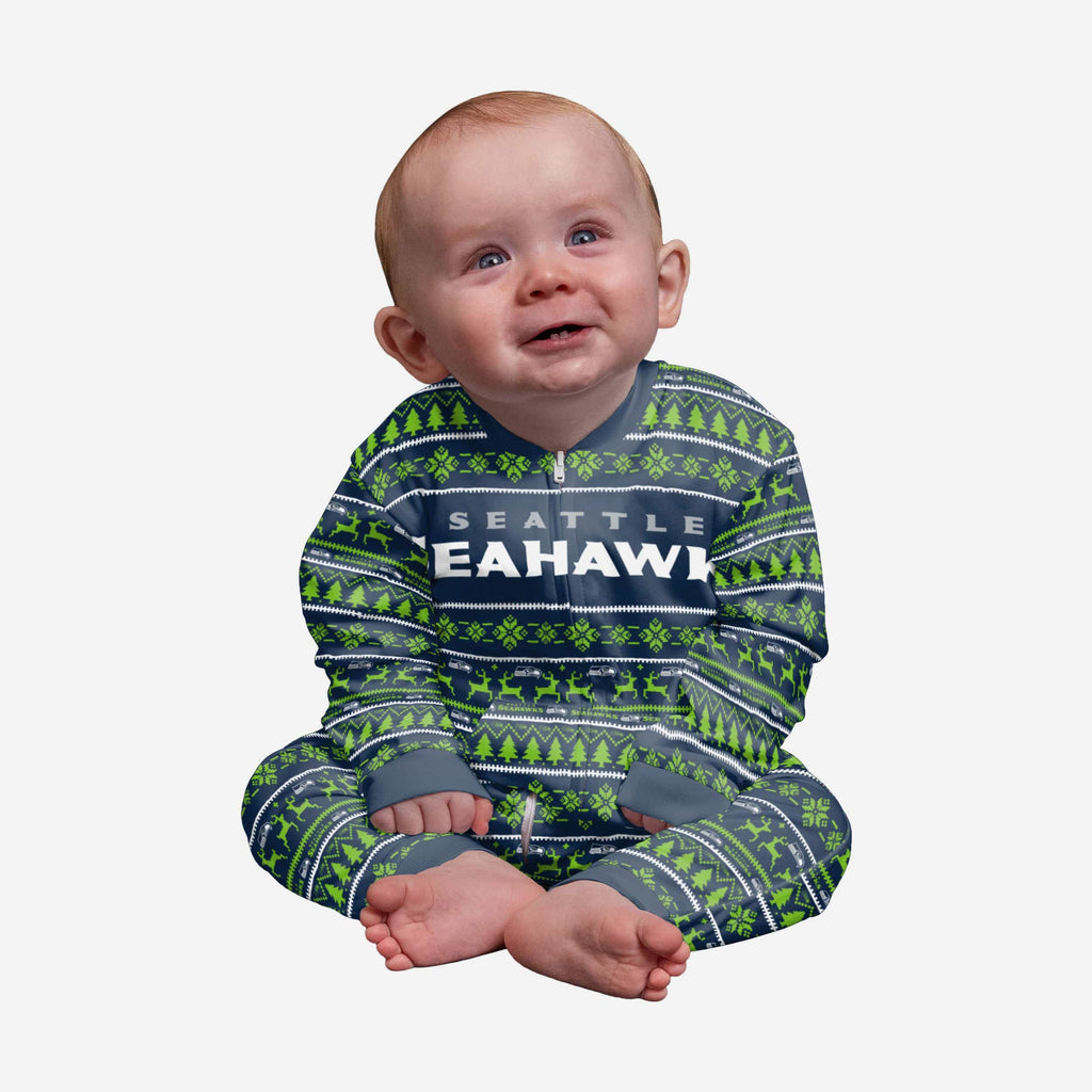 Seattle Seahawks Infant Family Holiday Pajamas FOCO 12 mo - FOCO.com