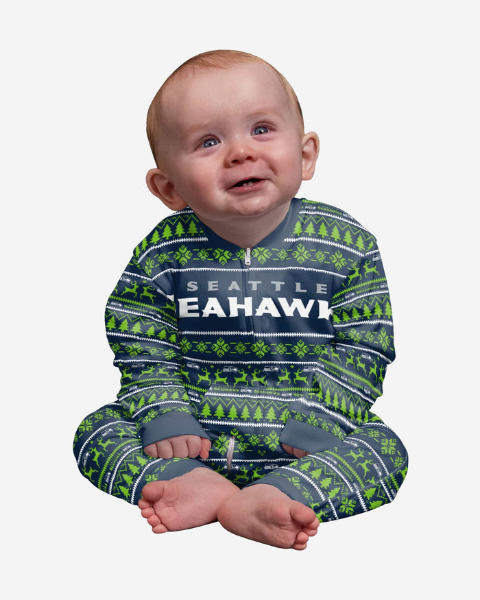 Seattle Seahawks Infant Family Holiday Pajamas FOCO 12 mo - FOCO.com