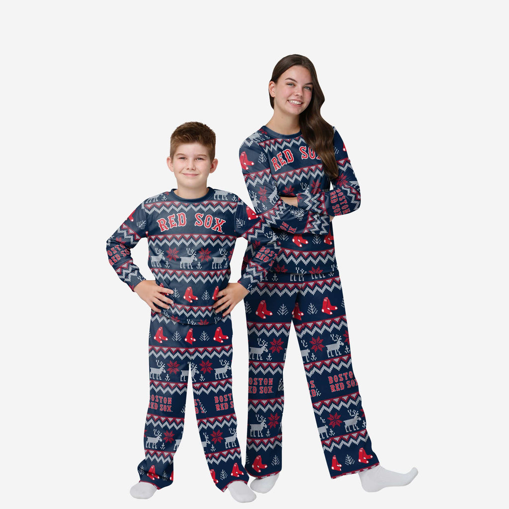 Boston Red Sox Youth Ugly Pattern Family Holiday Pajamas FOCO 4 - FOCO.com