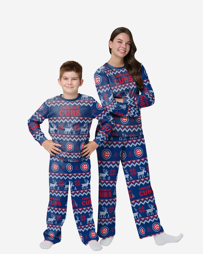 Chicago Cubs Youth Ugly Pattern Family Holiday Pajamas FOCO 4 - FOCO.com
