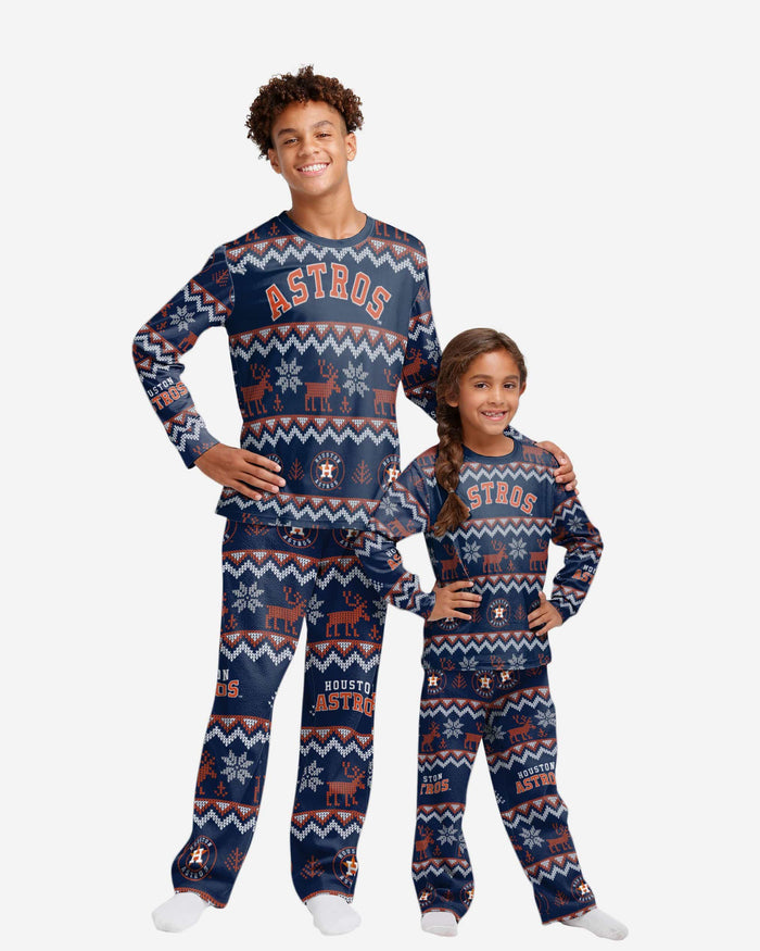 Houston Astros Youth Ugly Pattern Family Holiday Pajamas FOCO 4 - FOCO.com