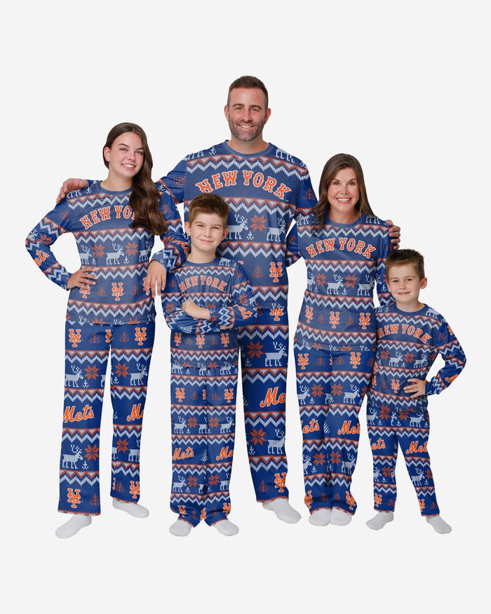 New York Mets Youth Ugly Pattern Family Holiday Pajamas FOCO - FOCO.com