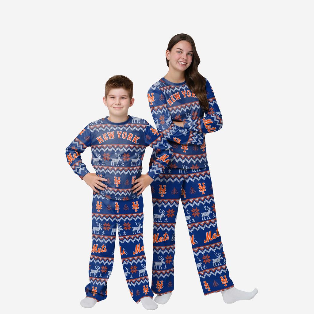 New York Mets Youth Ugly Pattern Family Holiday Pajamas FOCO 4 - FOCO.com