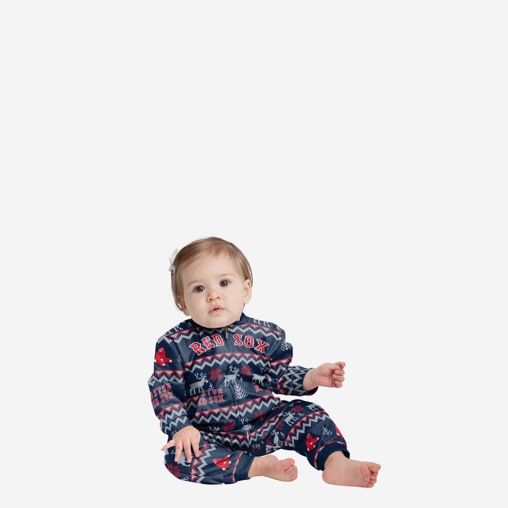 Boston Red Sox Infant Ugly Pattern Family Holiday Pajamas FOCO 12 mo - FOCO.com
