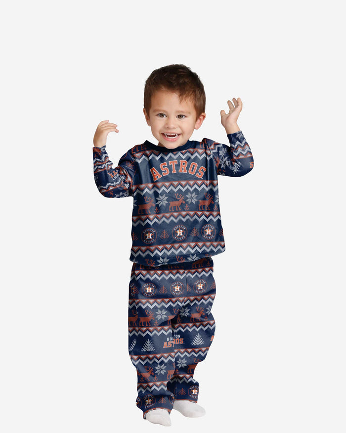 Houston Astros Toddler Ugly Pattern Family Holiday Pajamas FOCO 2T - FOCO.com
