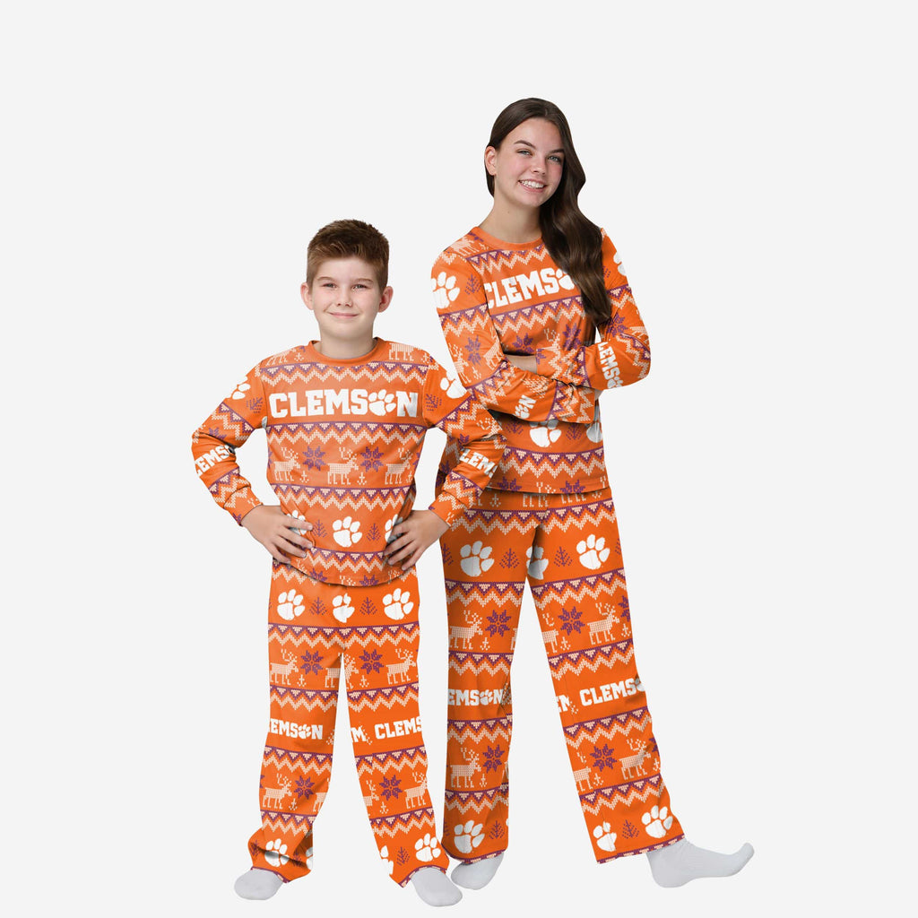 Clemson Tigers Youth Ugly Pattern Family Holiday Pajamas FOCO 4 - FOCO.com
