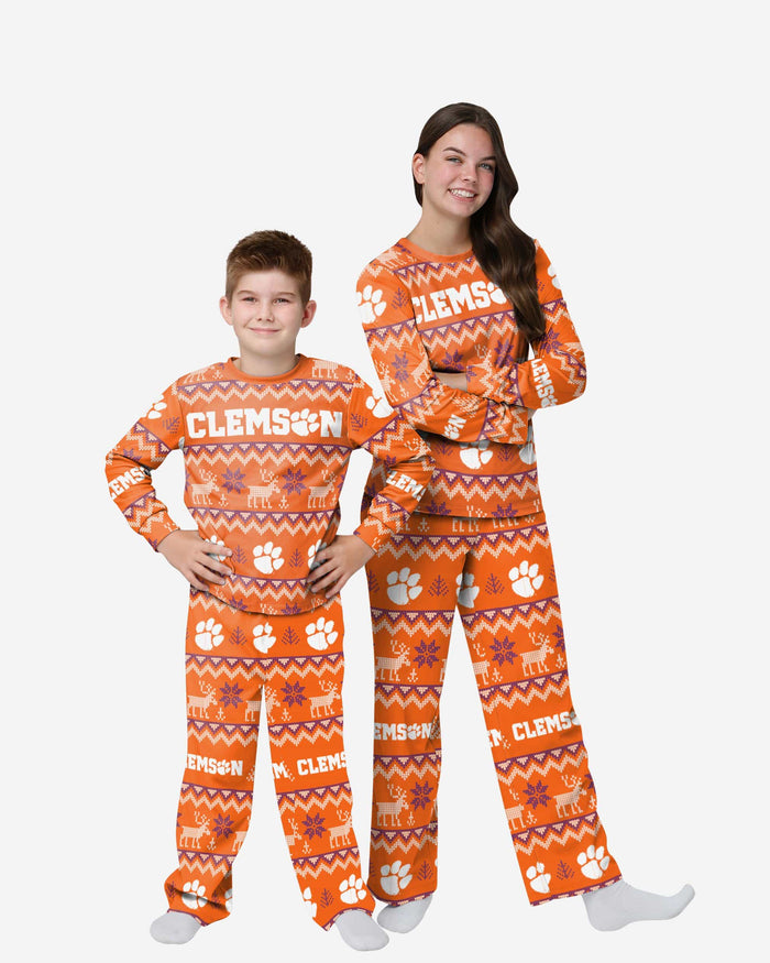 Clemson Tigers Youth Ugly Pattern Family Holiday Pajamas FOCO 4 - FOCO.com