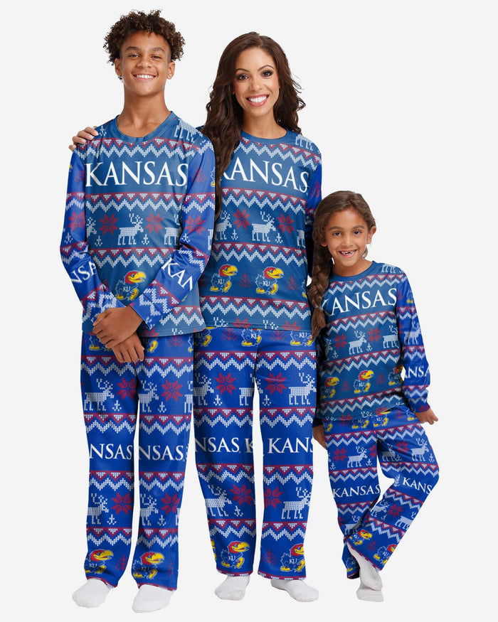 Kansas Jayhawks Youth Ugly Pattern Family Holiday Pajamas FOCO - FOCO.com