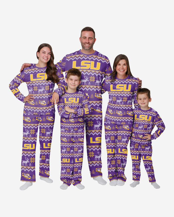 LSU Tigers Youth Ugly Pattern Family Holiday Pajamas FOCO - FOCO.com