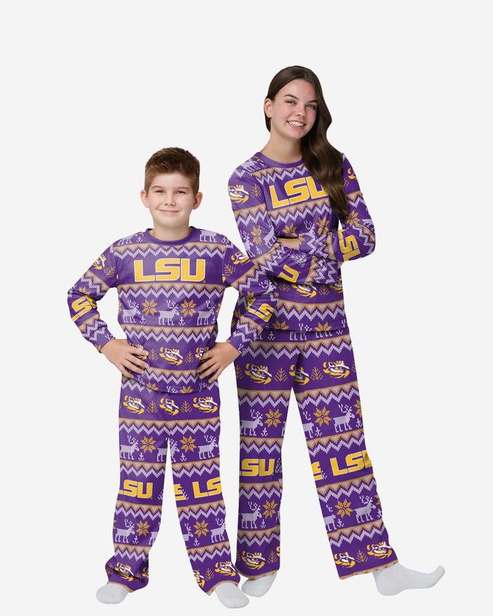 LSU Tigers Youth Ugly Pattern Family Holiday Pajamas FOCO 4 - FOCO.com