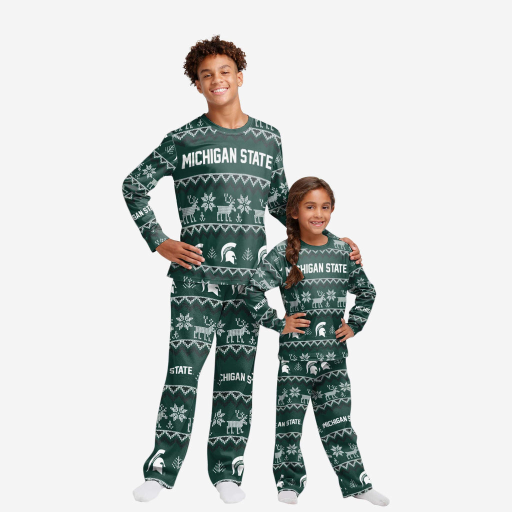 Michigan State Spartans Youth Ugly Pattern Family Holiday Pajamas FOCO 4 - FOCO.com
