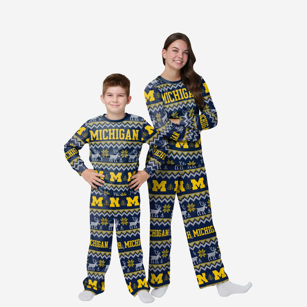 Michigan Wolverines Youth Ugly Pattern Family Holiday Pajamas FOCO 4 - FOCO.com