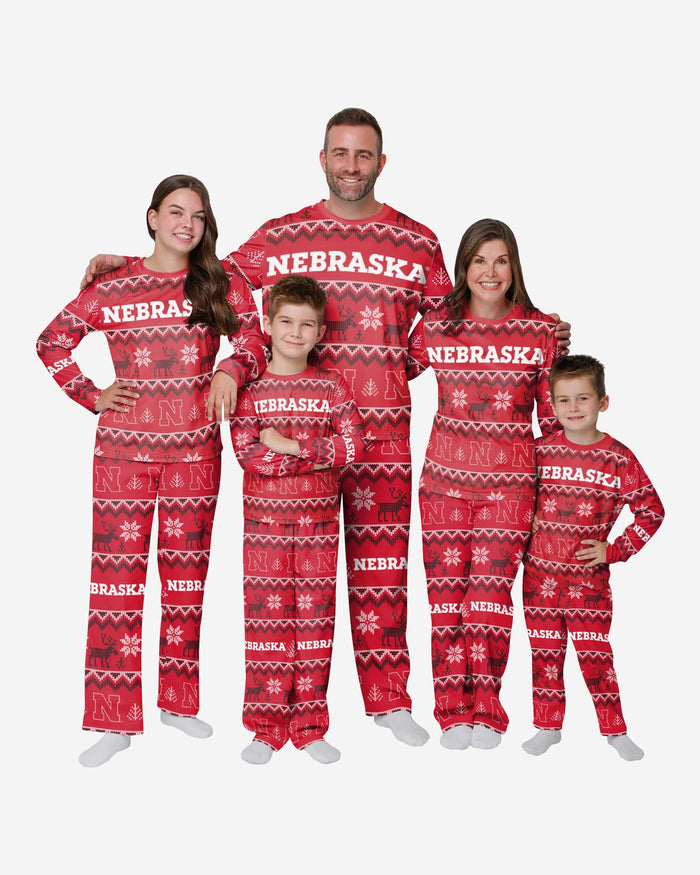 Nebraska Cornhuskers Youth Ugly Pattern Family Holiday Pajamas FOCO - FOCO.com