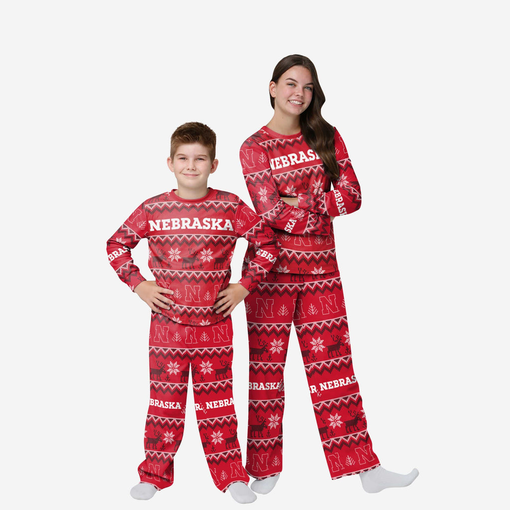Nebraska Cornhuskers Youth Ugly Pattern Family Holiday Pajamas FOCO 4 - FOCO.com
