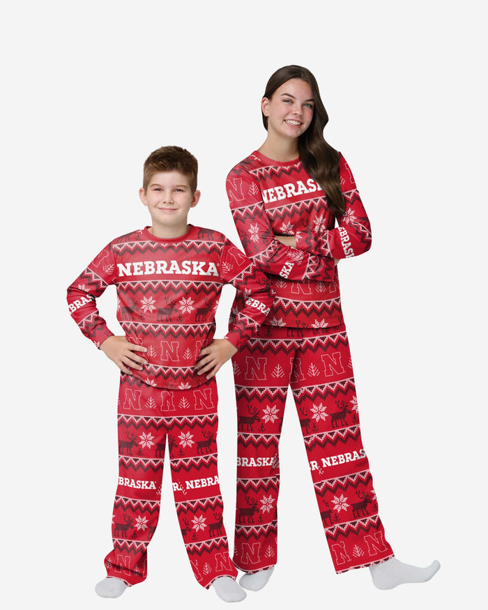 Nebraska Cornhuskers Youth Ugly Pattern Family Holiday Pajamas FOCO 4 - FOCO.com