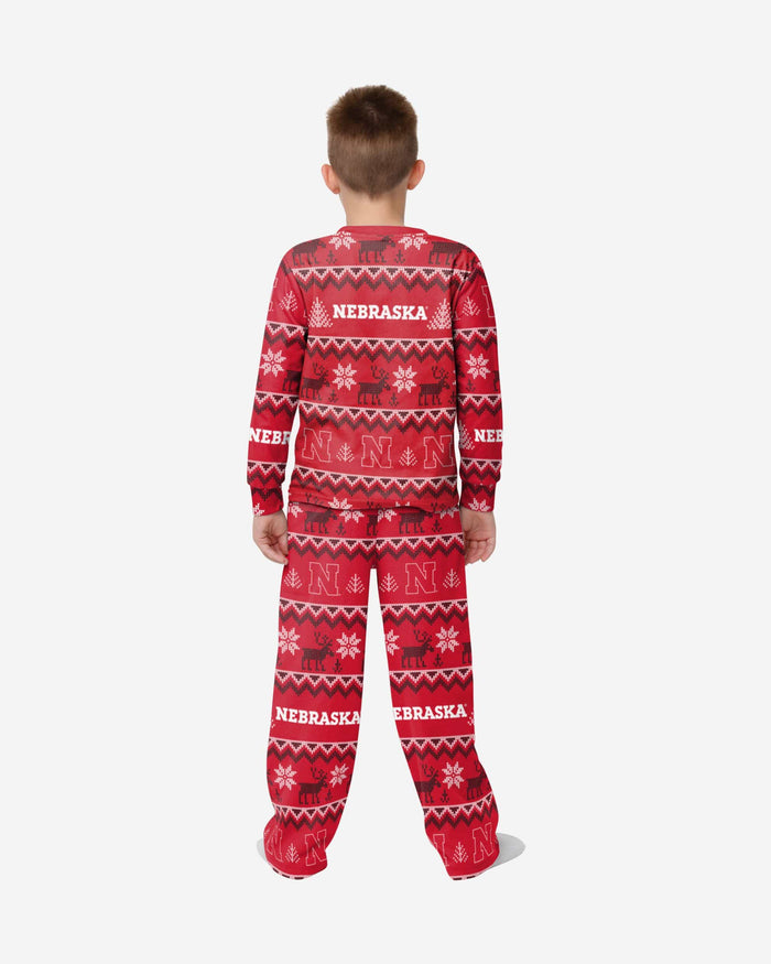 Nebraska Cornhuskers Youth Ugly Pattern Family Holiday Pajamas FOCO - FOCO.com