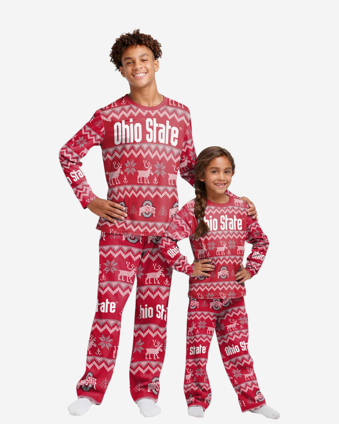 Ohio State Buckeyes Youth Ugly Pattern Family Holiday Pajamas FOCO 4 - FOCO.com