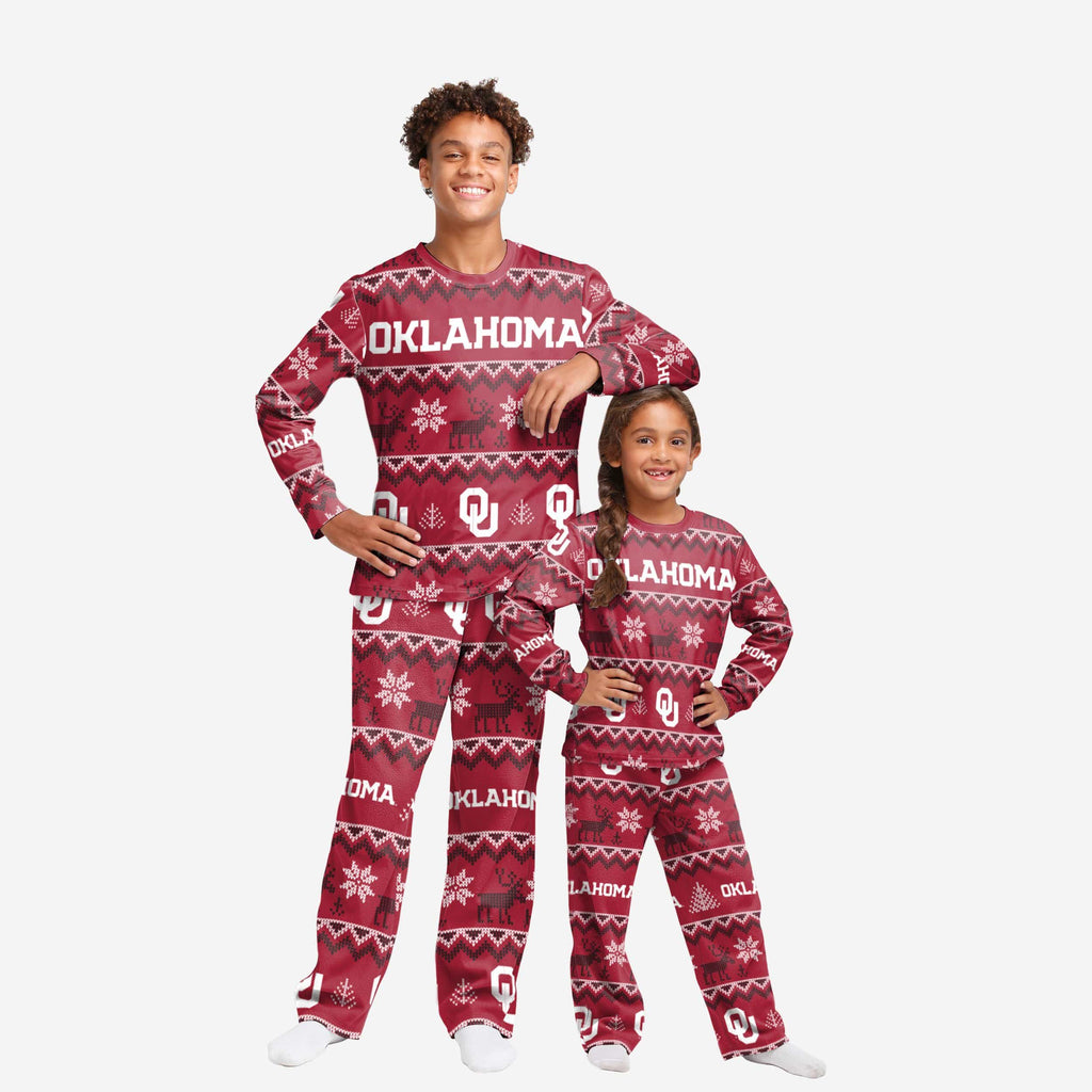Oklahoma Sooners Youth Ugly Pattern Family Holiday Pajamas FOCO 4 - FOCO.com