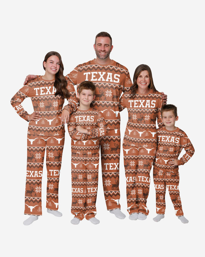 Texas Longhorns Youth Ugly Pattern Family Holiday Pajamas FOCO - FOCO.com
