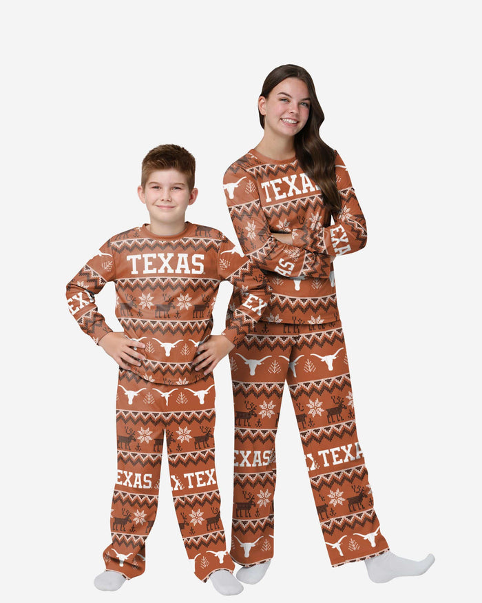 Texas Longhorns Youth Ugly Pattern Family Holiday Pajamas FOCO 4 - FOCO.com