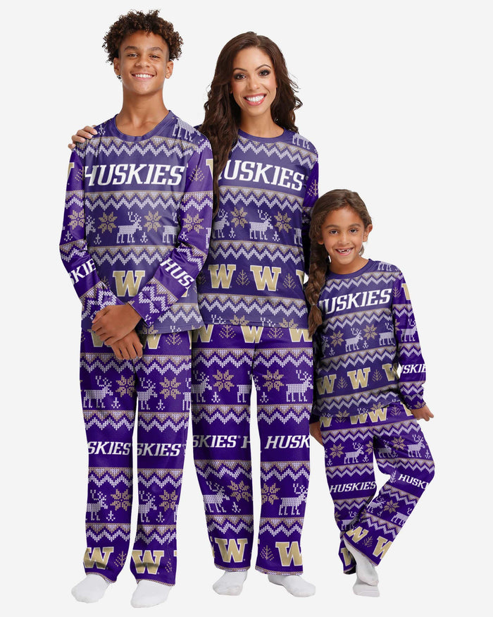 Washington Huskies Youth Ugly Pattern Family Holiday Pajamas FOCO - FOCO.com