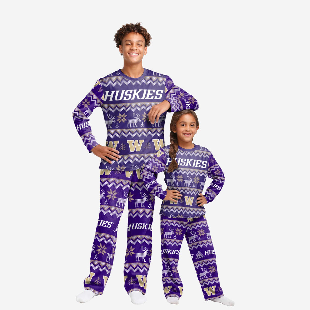Washington Huskies Youth Ugly Pattern Family Holiday Pajamas FOCO 4 - FOCO.com