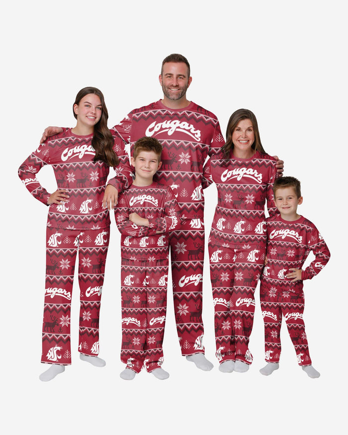 Washington State Cougars Youth Ugly Pattern Family Holiday Pajamas FOCO - FOCO.com