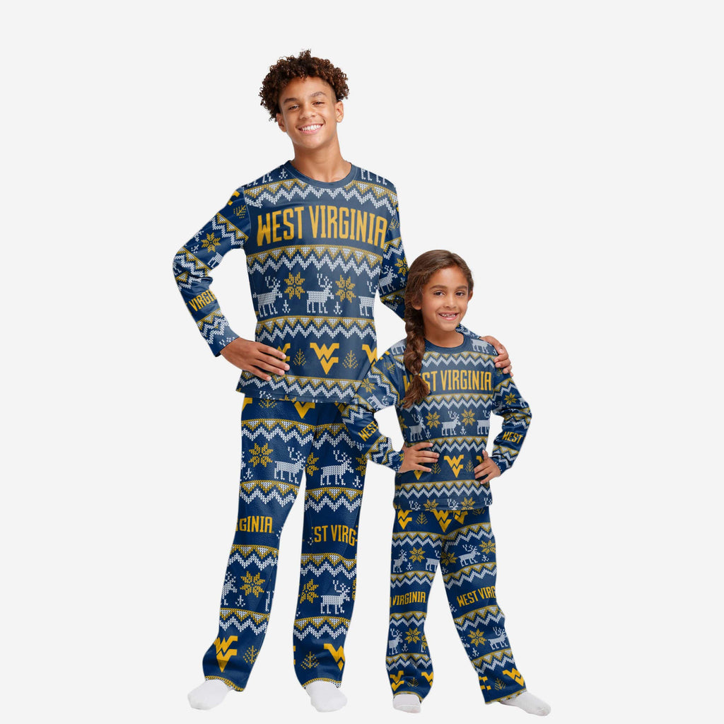 West Virginia Mountaineers Youth Ugly Pattern Family Holiday Pajamas FOCO 4 - FOCO.com