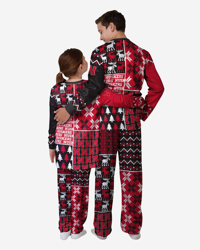 Nebraska Cornhuskers Youth Busy Block Family Holiday Pajamas FOCO - FOCO.com