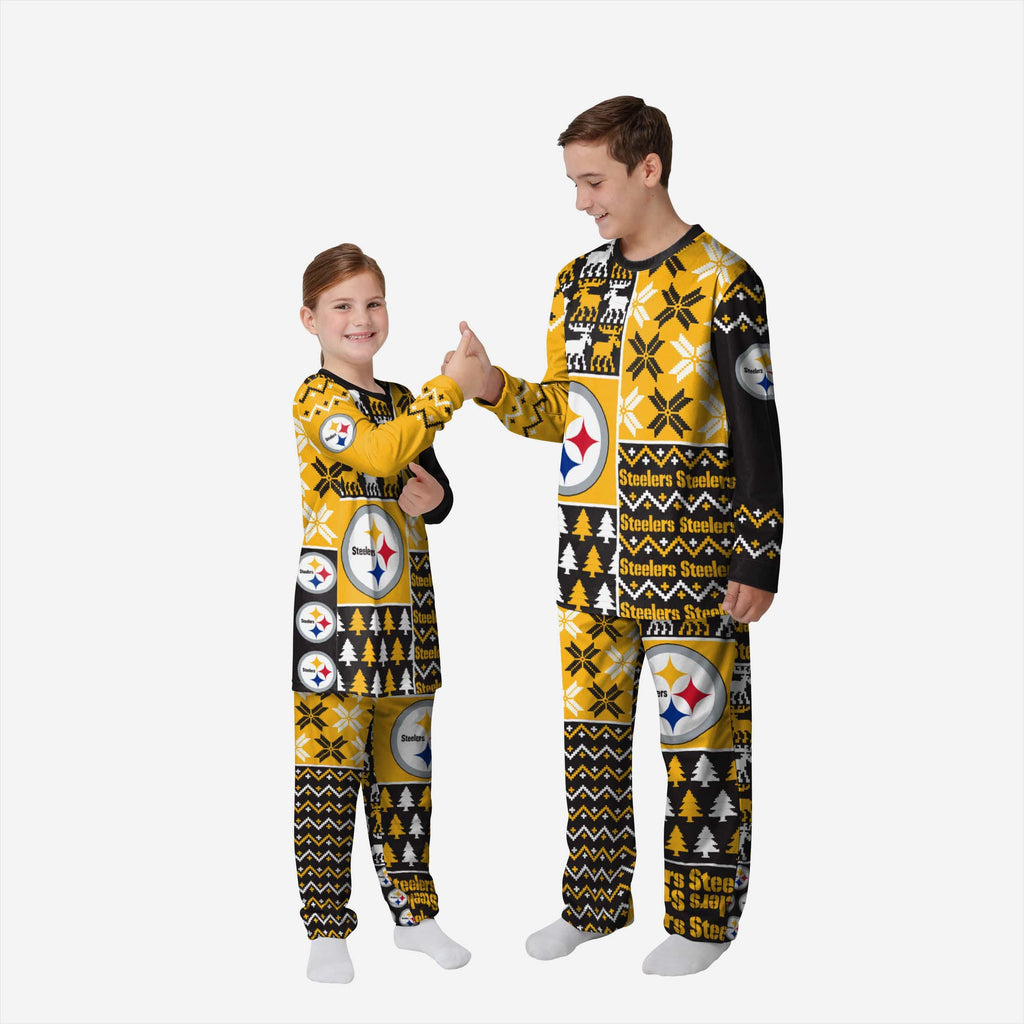 Pittsburgh Steelers Youth Busy Block Family Holiday Pajamas FOCO 4 - FOCO.com