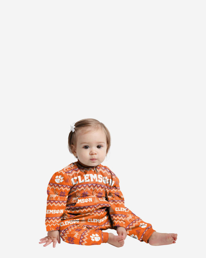 Clemson Tigers Infant Ugly Pattern Family Holiday Pajamas FOCO 12 mo - FOCO.com