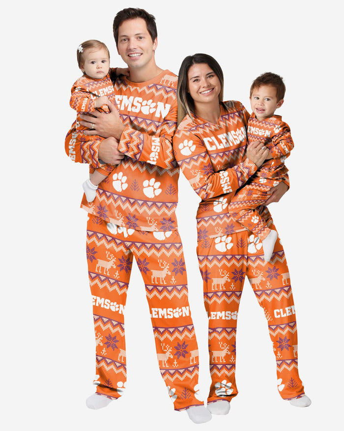 Clemson Tigers Infant Ugly Pattern Family Holiday Pajamas FOCO - FOCO.com