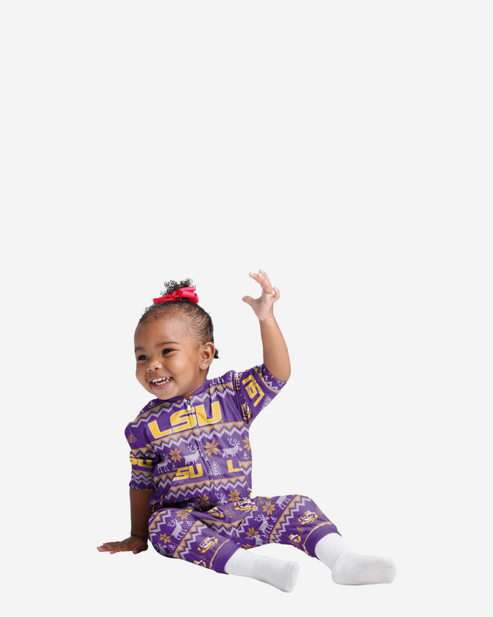 LSU Tigers Infant Ugly Pattern Family Holiday Pajamas FOCO 12 mo - FOCO.com