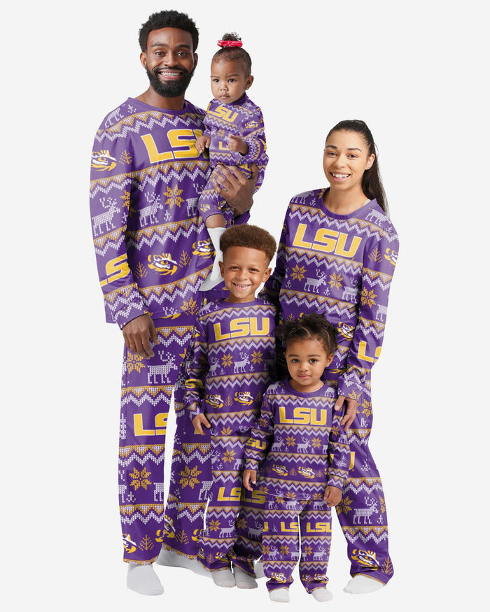 LSU Tigers Infant Ugly Pattern Family Holiday Pajamas FOCO - FOCO.com
