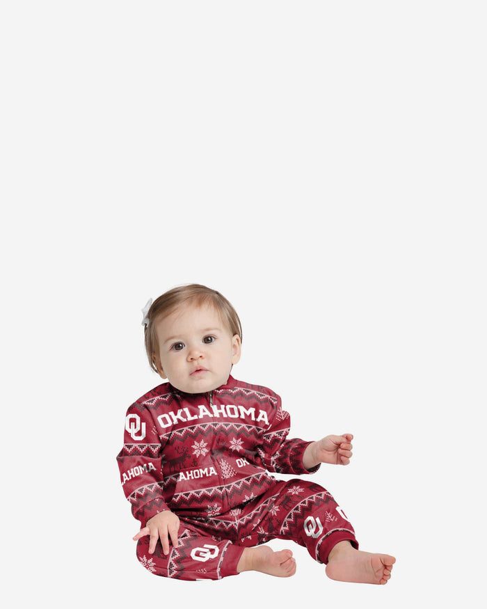Oklahoma Sooners Infant Ugly Pattern Family Holiday Pajamas FOCO 12 mo - FOCO.com
