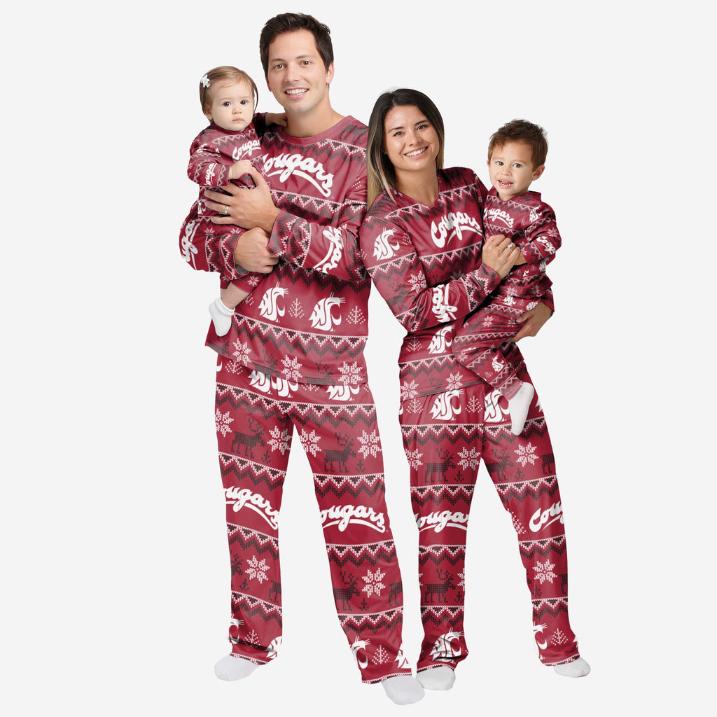 Washington State Cougars Infant Ugly Pattern Family Holiday Pajamas FOCO