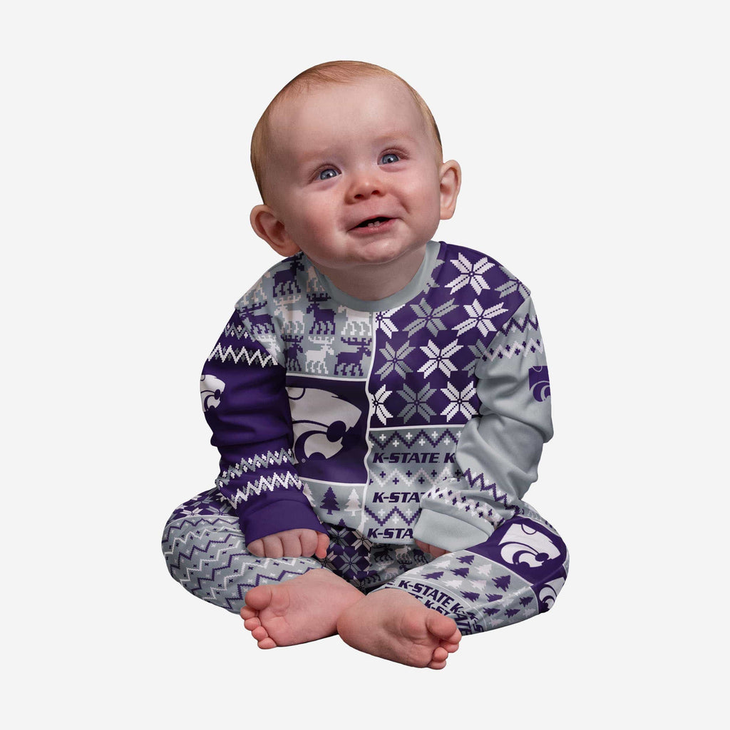 Kansas State Wildcats Infant Busy Block Family Holiday Pajamas FOCO 12 mo - FOCO.com
