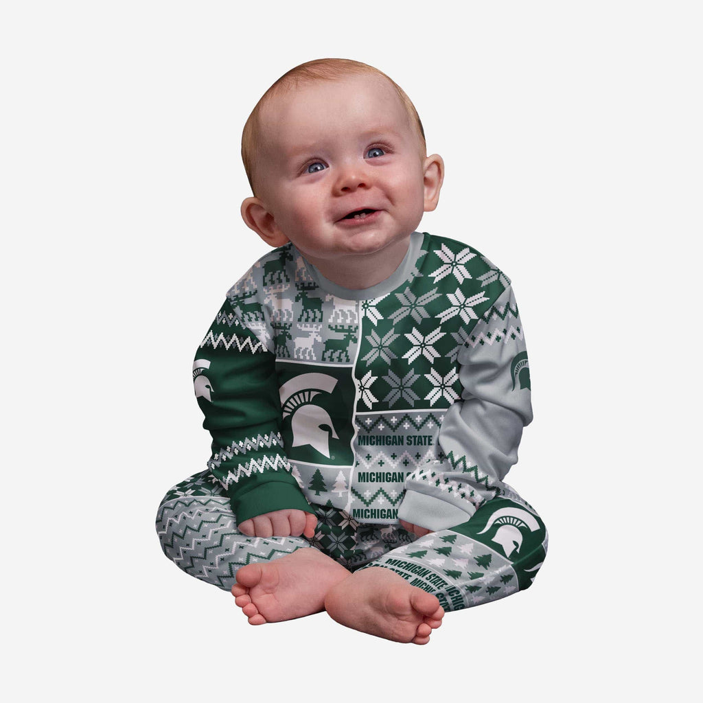 Michigan State Spartans Infant Busy Block Family Holiday Pajamas FOCO 12 mo - FOCO.com
