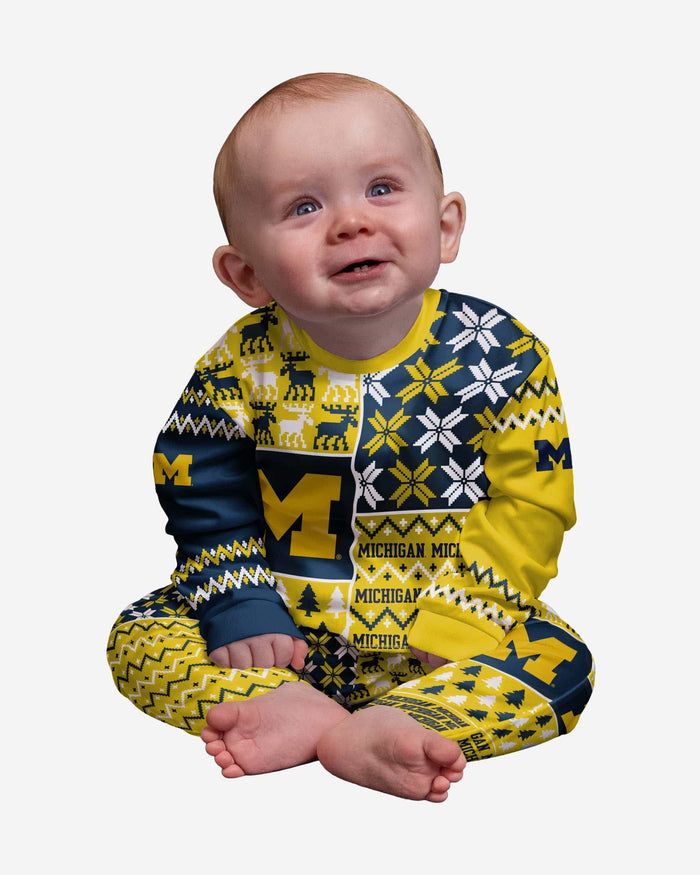 Michigan Wolverines Infant Busy Block Family Holiday Pajamas FOCO 12 mo - FOCO.com