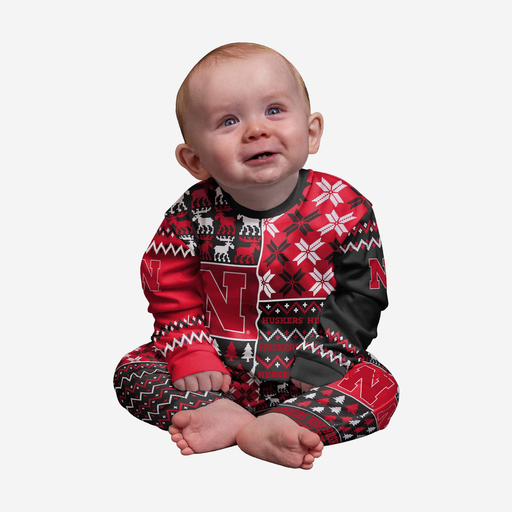 Nebraska Cornhuskers Infant Busy Block Family Holiday Pajamas FOCO 12 mo - FOCO.com